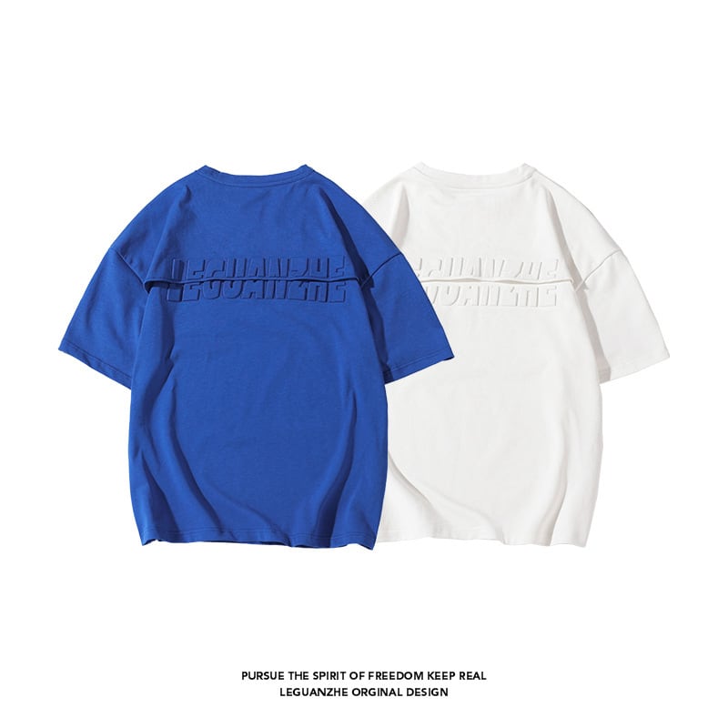 [BIGEMAN Series]★T-shirt★ Tops 2color Unisex Men's Large Size White Blue Casual