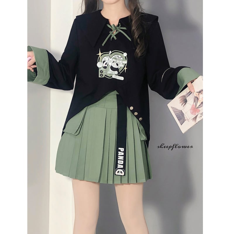 [Dust Smoke Cloud Dream---Dynamic Danko Series] ★Skirt★ Bottoms Pleated Skirt Green Green Panda S M L XL Cute Easy to match