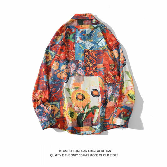 [BCBGH Series]★Shirt★ Floral Pattern Shirt Oil Painting Style Tops Print SML XL 2XL Unisex Men's Unique