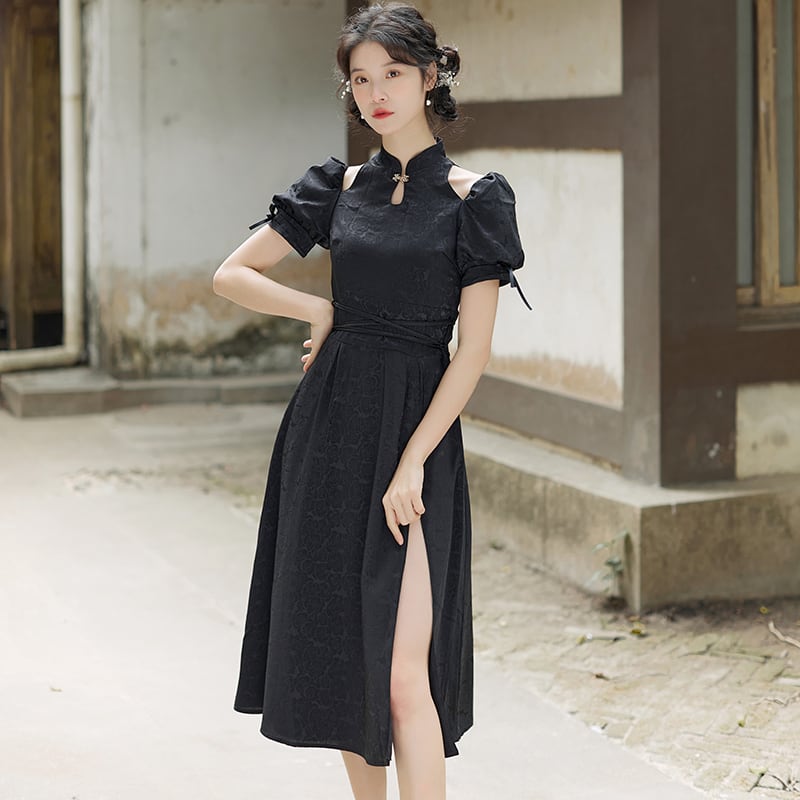 [Agoya Yui Series]★Chinese style dress★ Improved Chinese dress 2 colors Chinese clothing XS SML XL Black White