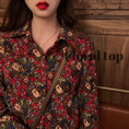 Load image into Gallery viewer, Floral Shirt Tops Print Unique Corduroy Retro Cute Ladies Fashion Red
