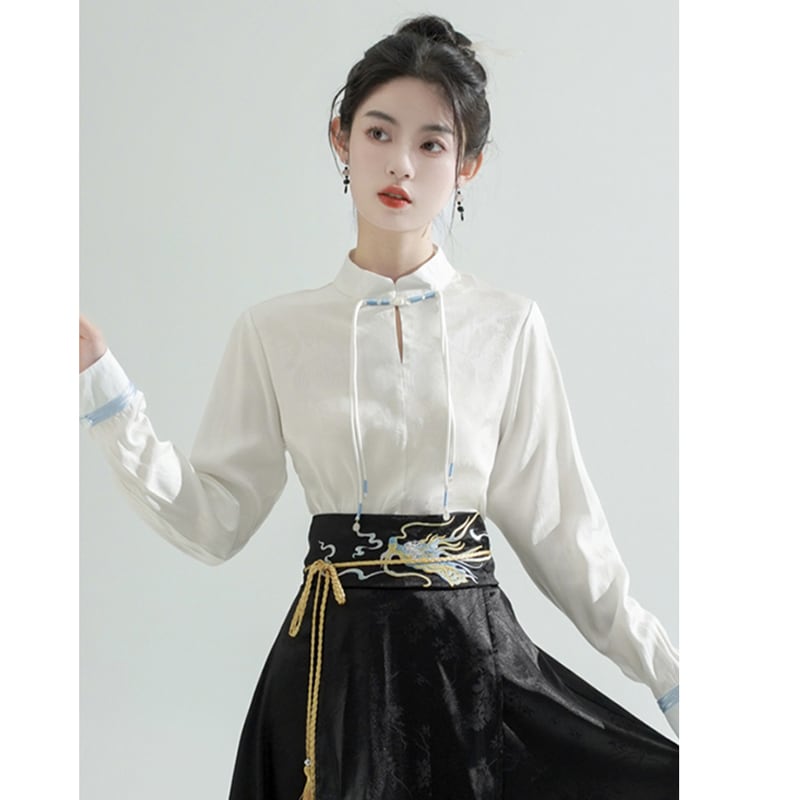 [BAIRIMENG Series] ★Chinese style shirt★ 2color tops long sleeve shirt Chinese clothing black white