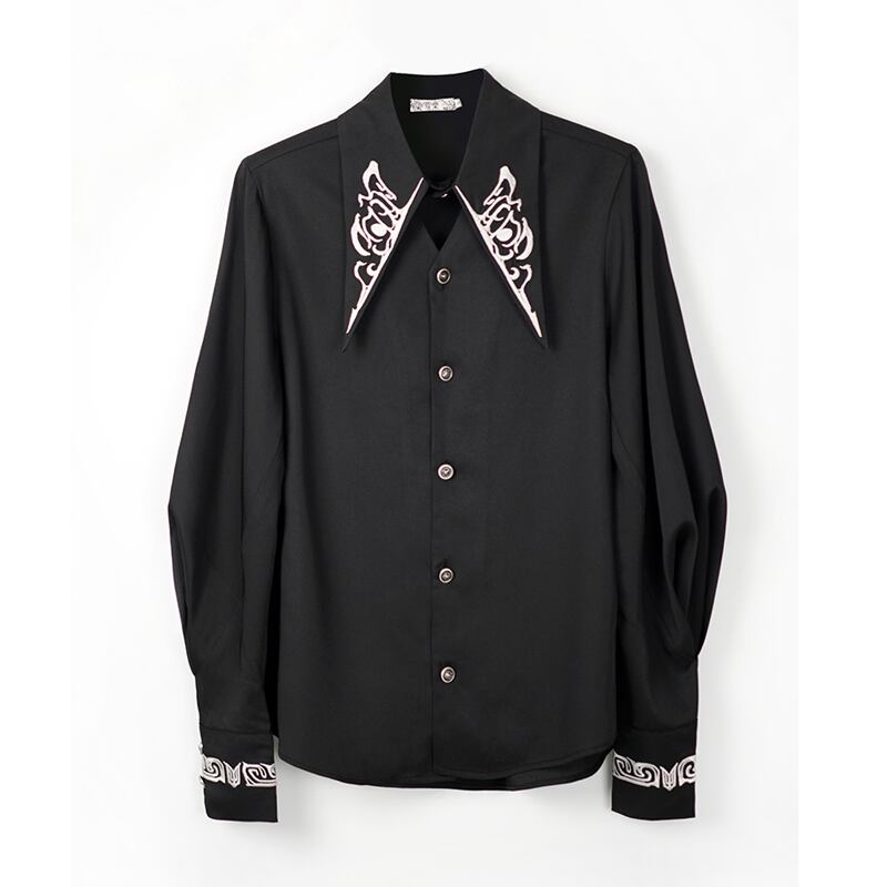 [Kyodo Series]★China style shirt★2color tops embroidery unisex black white black white easy to match