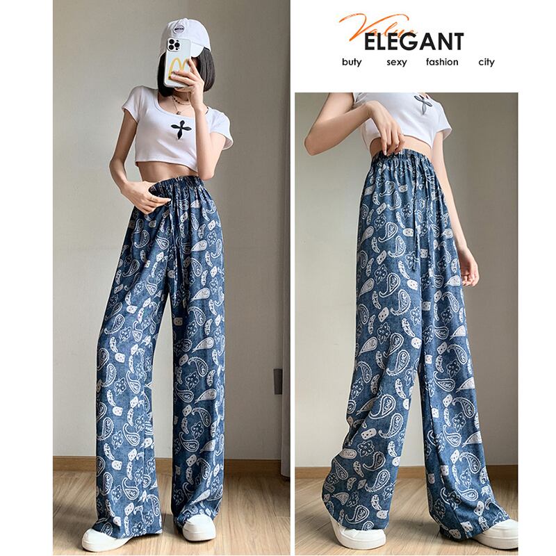 [FENGLIN Series] ★Casual Pants★ Bottoms Trousers Cool Blue Blue Slimming Print Summer Clothes Paisley