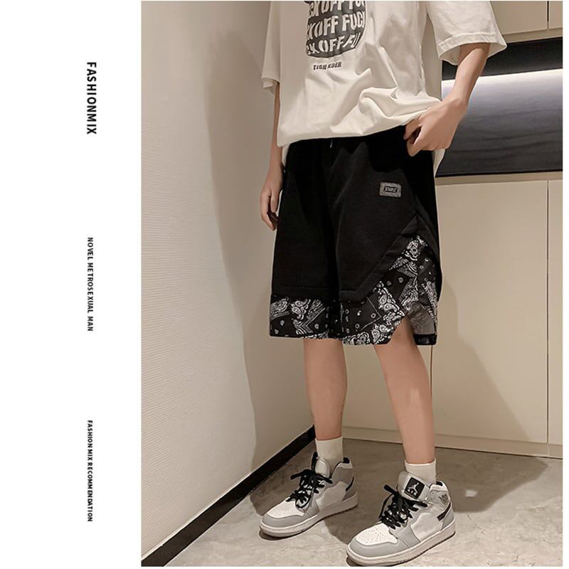 [KADISHOU Series] ★Shorts★ 3color Paisley Bottoms Casual Shorts Unisex Men's Cool Large Size Black White Gray