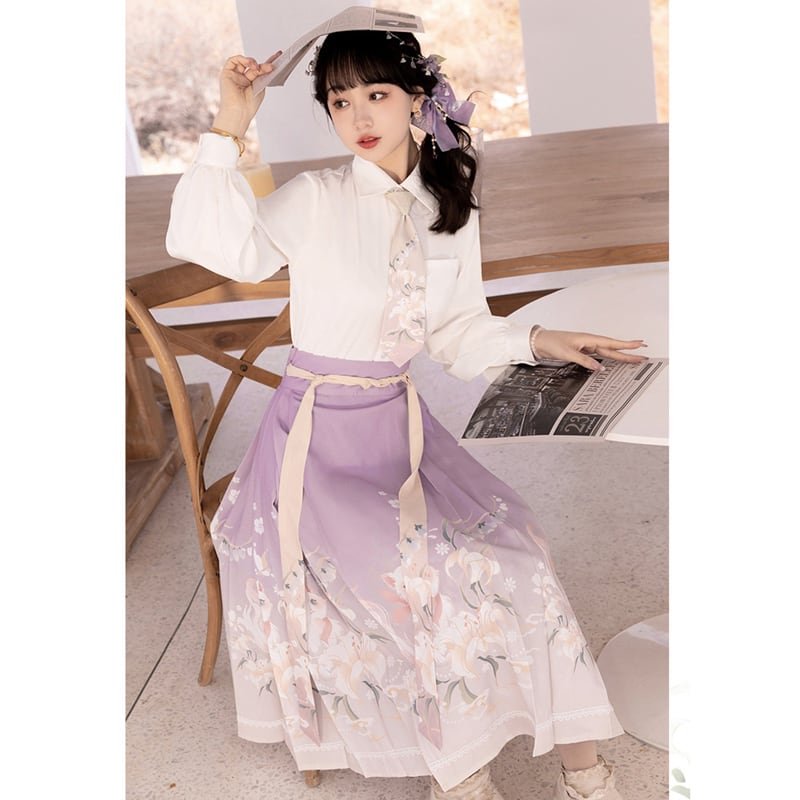 [Kaedetake --- Suzuran series] ★Chinese style setup★ 3color 3-piece set Shirt + tie + Maki skirt Chinese clothes