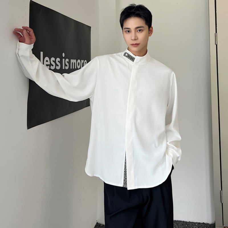 [Illustrated series] ★China style shirt★ 2color tops unisex men's black white simple ML XL