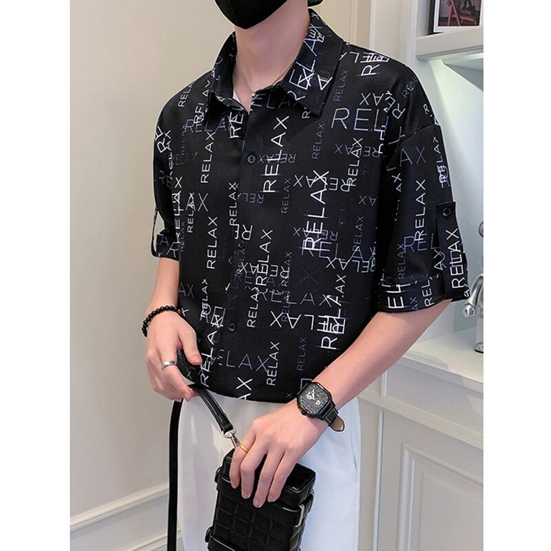 [OUMULONG Series]★Shirt★ Tops 2color Unisex Men's Short Sleeve Shirt Print Summer Clothes