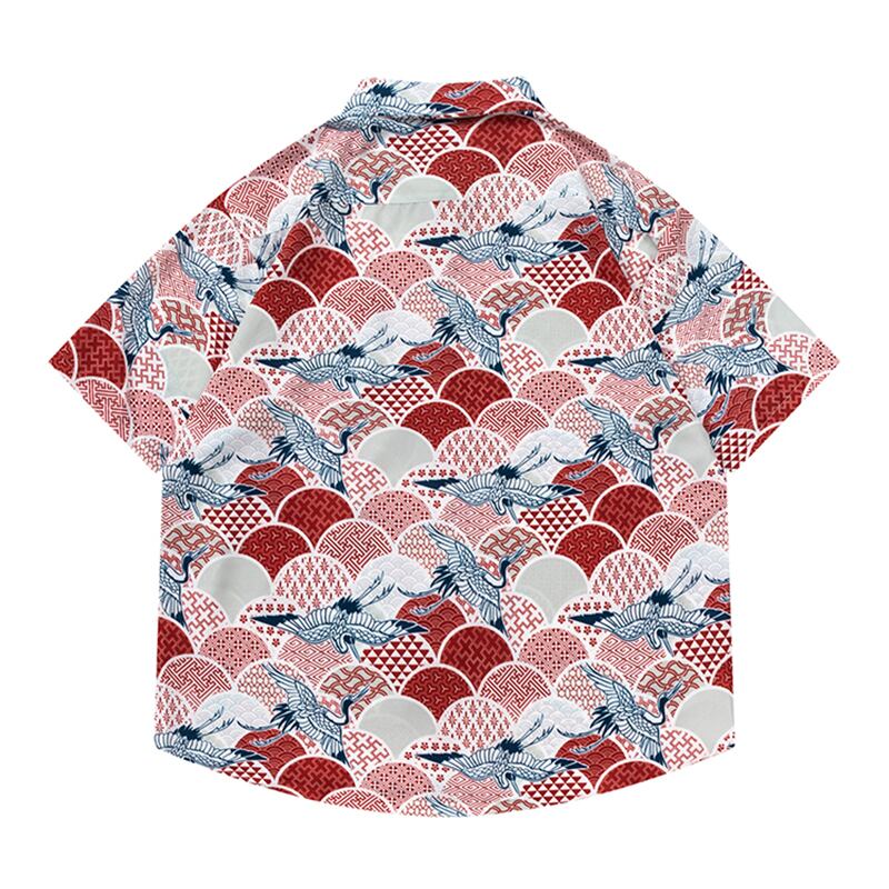 [TRAVEL ISSUANCE Series]★Shirt★ Hawaii Aloha Shirt Crane Unisex Men's Red Short Sleeve Shirt