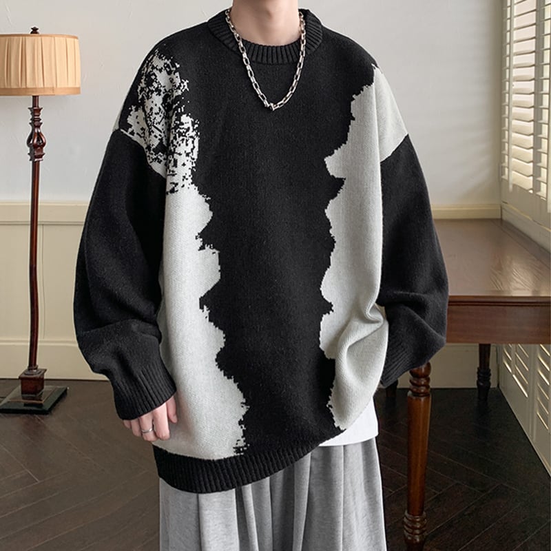 [KADISHOU series]★Sweater★ 2color knit tops Unisex Men's Color scheme ML XL 2XL Black Coffee color