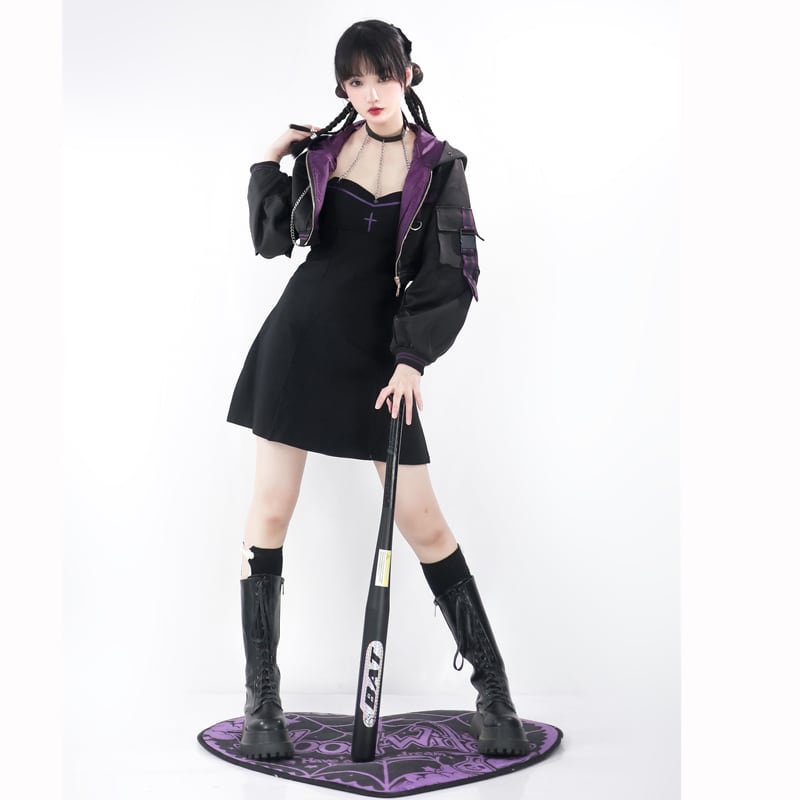 [Momoko Sakura Series] ★Jacket★ Outer mini length cute hooded black black easy to match