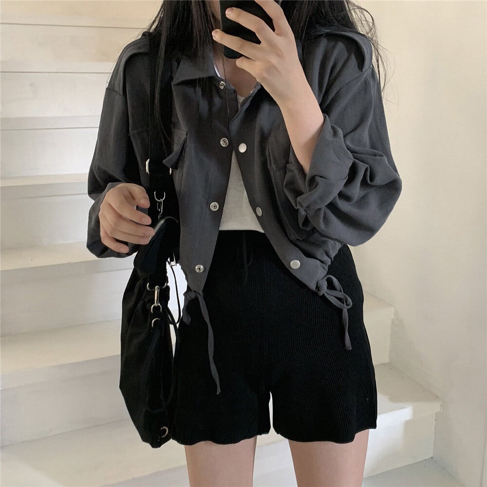 [XIXI Series]★Jacket★ 2color Outer Short Length Simple Dark Gray White SML XL