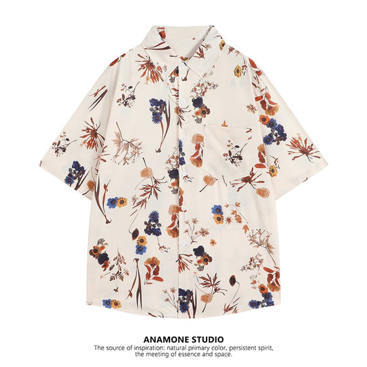 [ANAMONE STUDIO series] ★Short sleeve shirt★ Tops Print Retro ML XL Date Casual