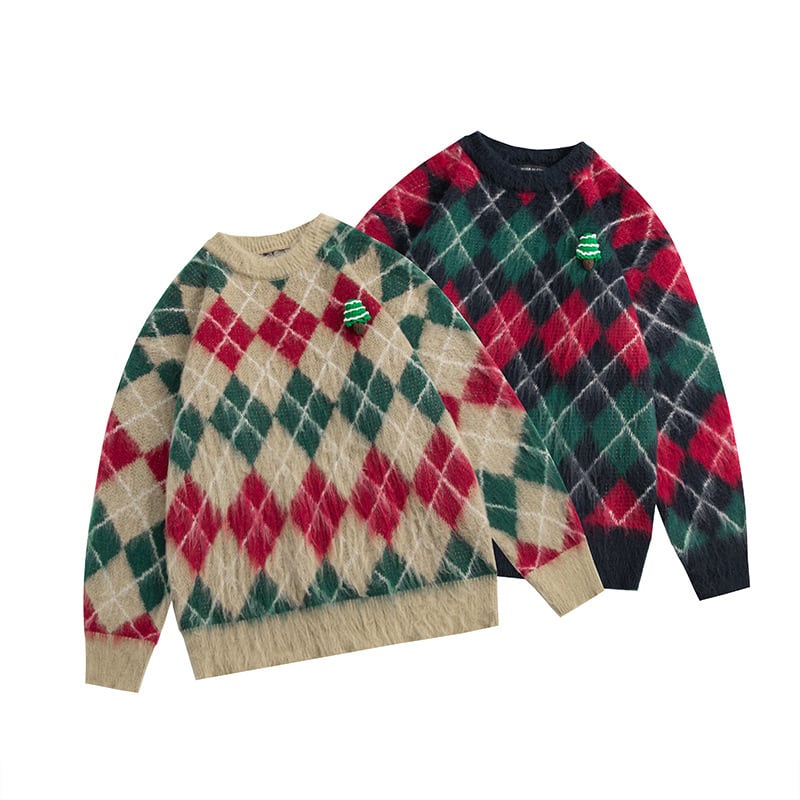 [Tachibana Koju Series] ★Sweater★ 2color knit tops Christmas rhombus cute fashion