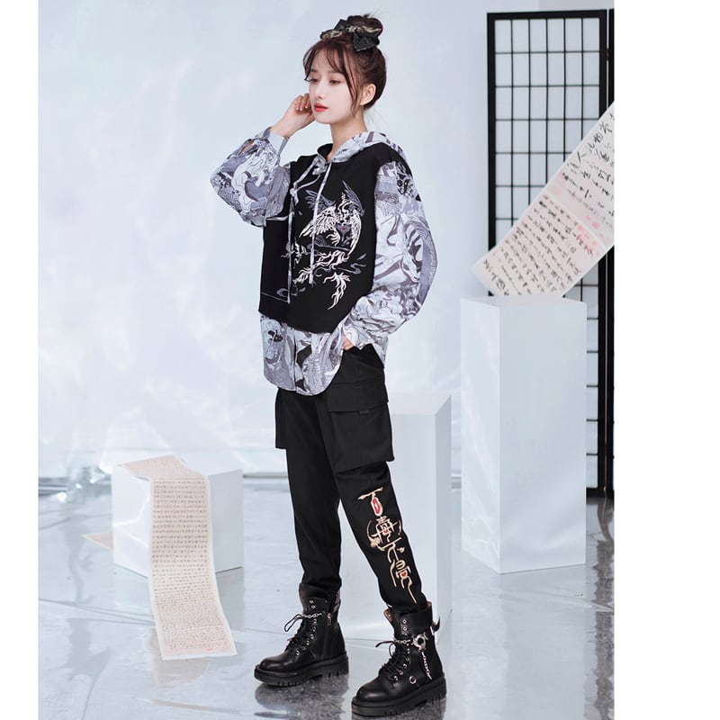 [Kyoto Series]★China style pants★ Embroidered black black unisex casual pants SML XL 2XL