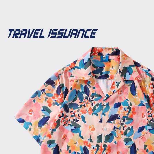 [TRAVEL ISSUANCE Series]★Oil Painting Style Shirt★ Hawaii Aloha Shirt Print Unisex Men's Aya Date Short Sleeve