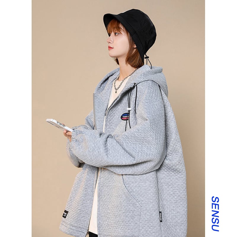 [SENSU Series]★Jacket★ 3color outerwear unisex men's hooded black white gray