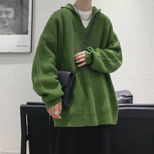 [Pvpvpv series]★Sweater★ 5color knit tops with hat, unisex, men's, simple, green, black, blue, gray, beige