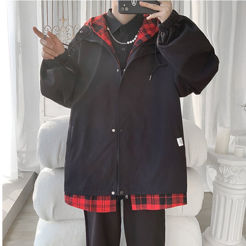 [Tetsusho Series]★Jacket★ 4color Outerwear Unisex Men's Faux Layered Plaid Pattern Large Size