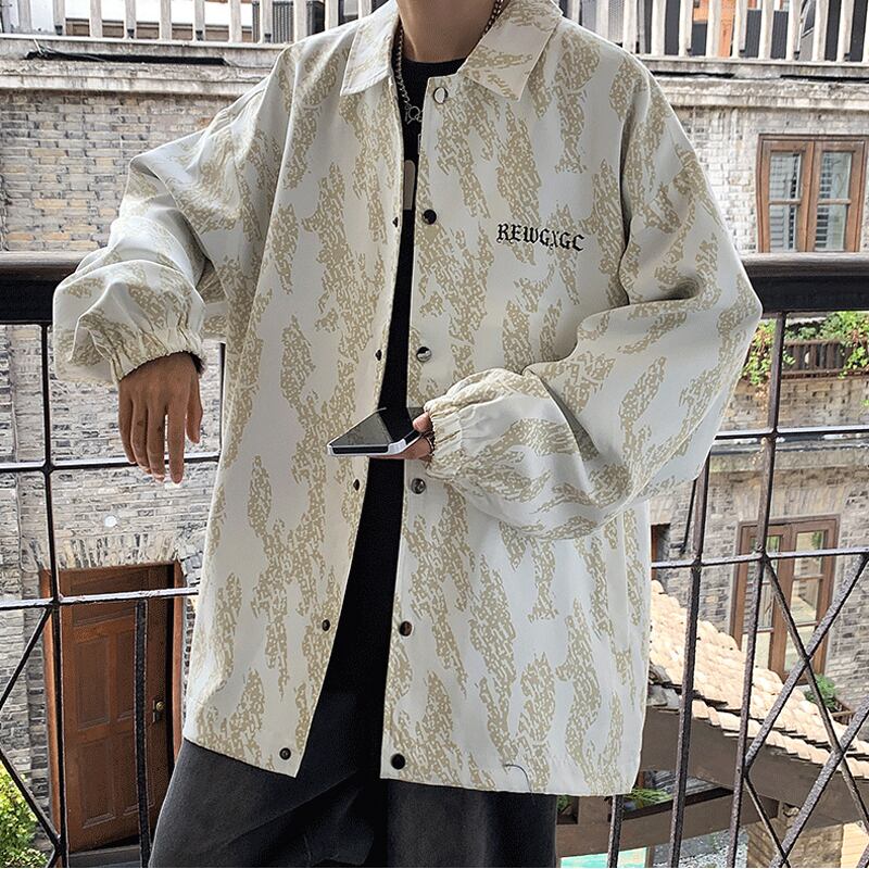 [Teijaku Series] ★Jacket★ 2color Outerwear Unisex Men's Print Beige Black ML XL 2XL