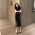 Load image into Gallery viewer, Long Chinese Dress, One Piece, Chinese Clothing, Short Sleeve, SML, Sexy, Slimming, Slit, Black
