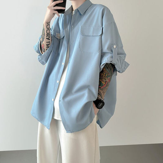 [DIANCUI Series]★Shirt★ 3color Tops Unisex Men's Simple Summer Clothes Cool Black Blue White Pink