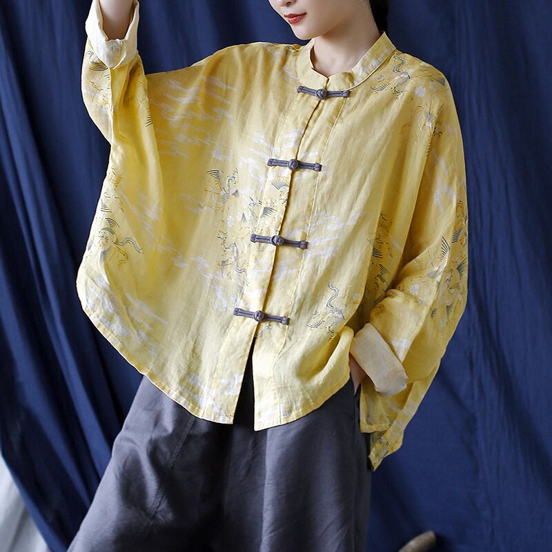 [LINASHANG Series] ★China style tops★ 3color shirt Improved temperament Improved Tang suit Loose print