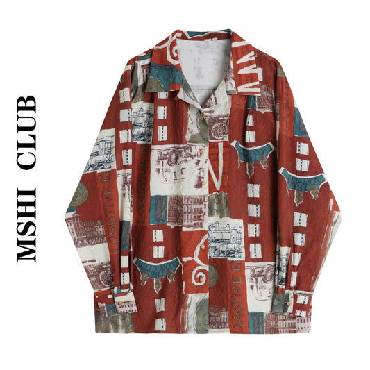 [MSHI CLUB Series]★Shirt★ Tops Oil Painting Style Print SML Retro Ladies Loose Spring/Summer