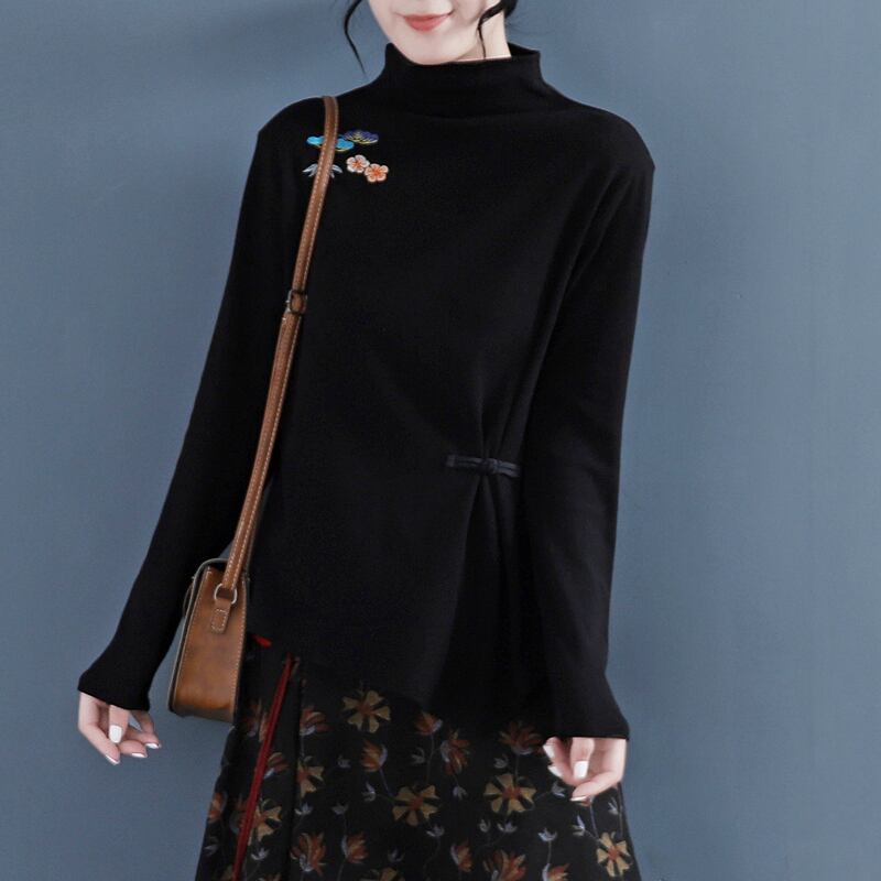 [Qing series]★China style tops★ 5color embroidery Chinese button beige dark brown red blue black