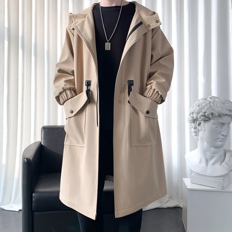 [Kaei Series] ★Trench coat★ 3colors Black, green or light brown, cotton insert type available, hooded, hat included