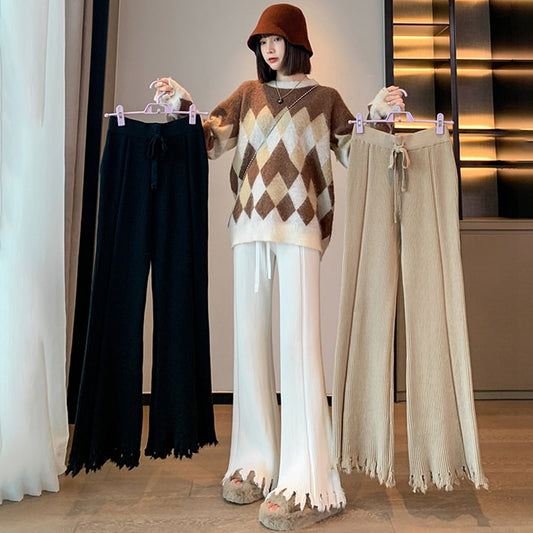 [Furin Series] ★Casual Pants★ 3color Knit Bottoms Casual Pants S M L XL Fringe