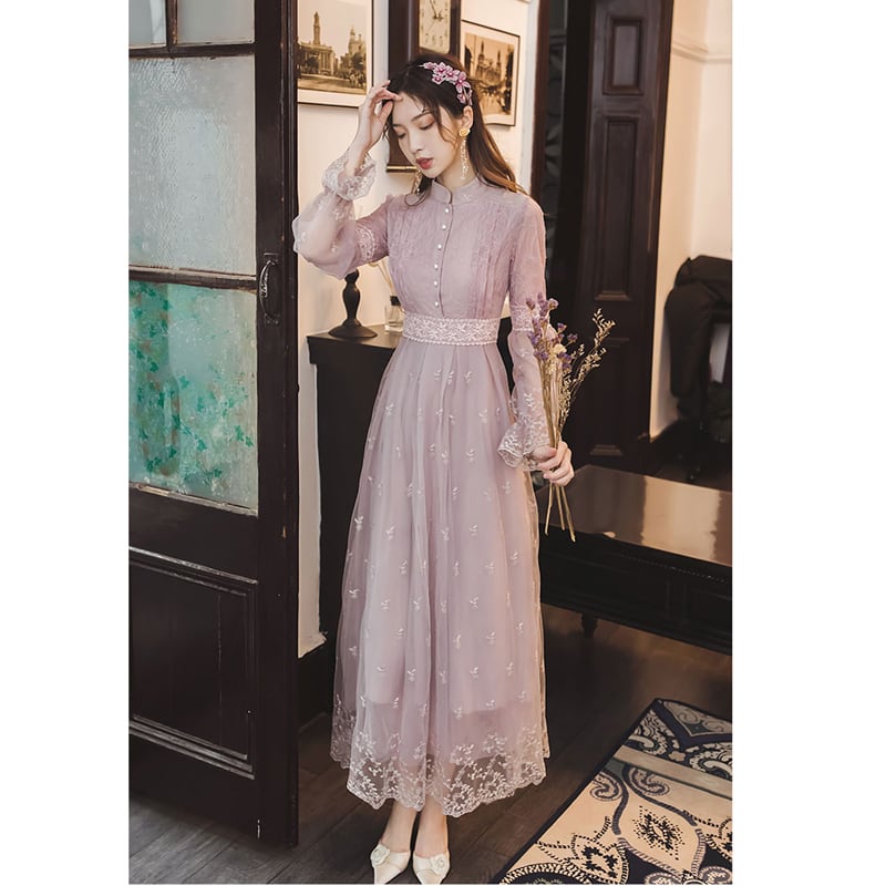 [Kasa no Castle Series]★China style dress★ Lace Princess Light Purple Long Sleeve Date Cute Retro