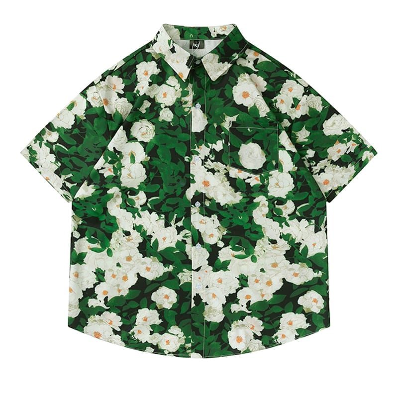 [TRAVEL ISSUANCE Series]★Retro Shirt★ Print Short Sleeve Tops Unisex ML XL 2XL Green Green