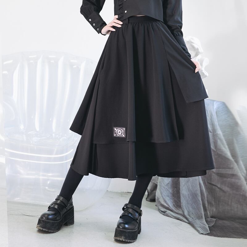 [Kokaisha---Eyeball Rose Series] ★Chinese style skirt★ Bottoms Chinese clothing S M L XL Easy to match Black Black Irregular