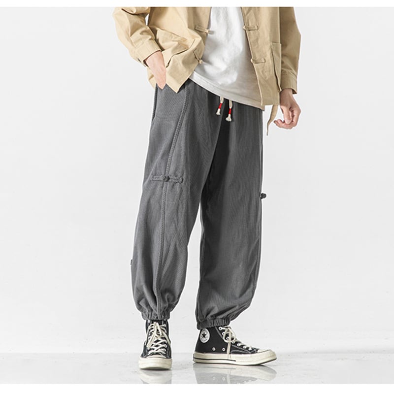 [Small Trouble Series]★China Style Pants★ 3color Bottoms Unisex Men's Large Size China Button Gray Black