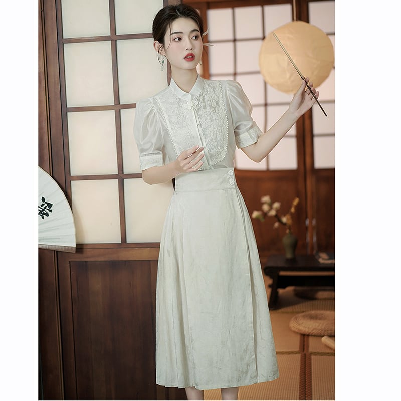 [BAIRIMENG Series] ★Chinese style shirt★ Short sleeve tops, summer clothes, improves temperament, improved Hanfu, Hanfu tops, commuting