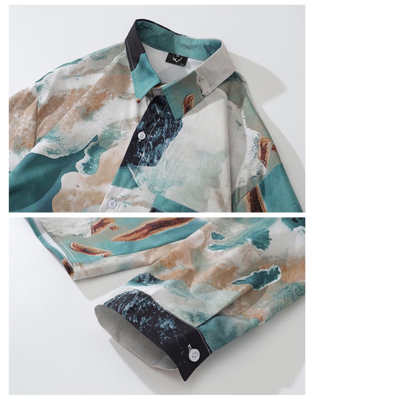 [MOISHE TIDE Series]★Shirt★ Tops Oil Painting Style Shirt Retro Shirt Long Sleeve Shirt Unisex Men's Color Scheme