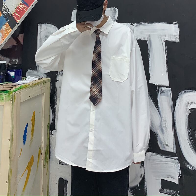 [MGJM Series]★Shirt with tie★ 5color shirt Unisex Men's long sleeve shirt Casual Easy to match