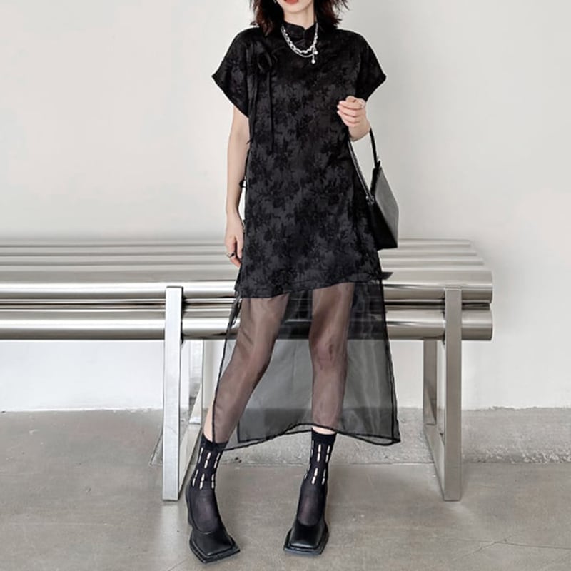 [YIDAO Series]★China-style dress★ Daily wear Chinese clothing Black Black Improved Chinese dress