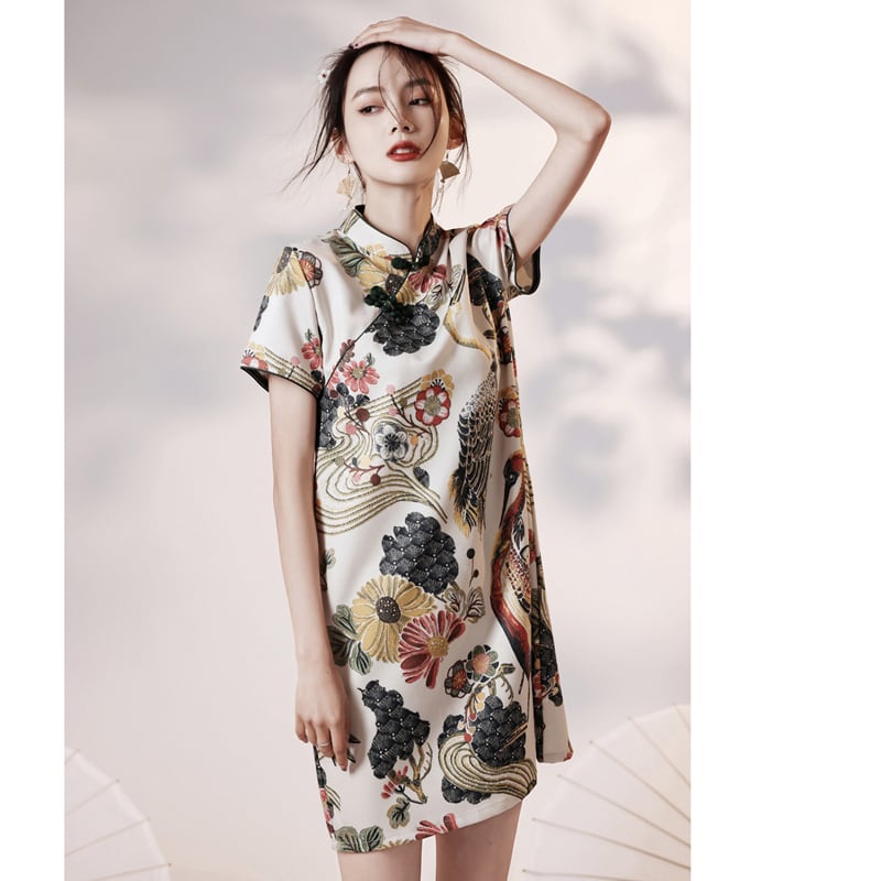 [YUEQIAO Series] ★Improved Chinese dress★ Short length crane loose fitting dress wedding fireworks festival festival