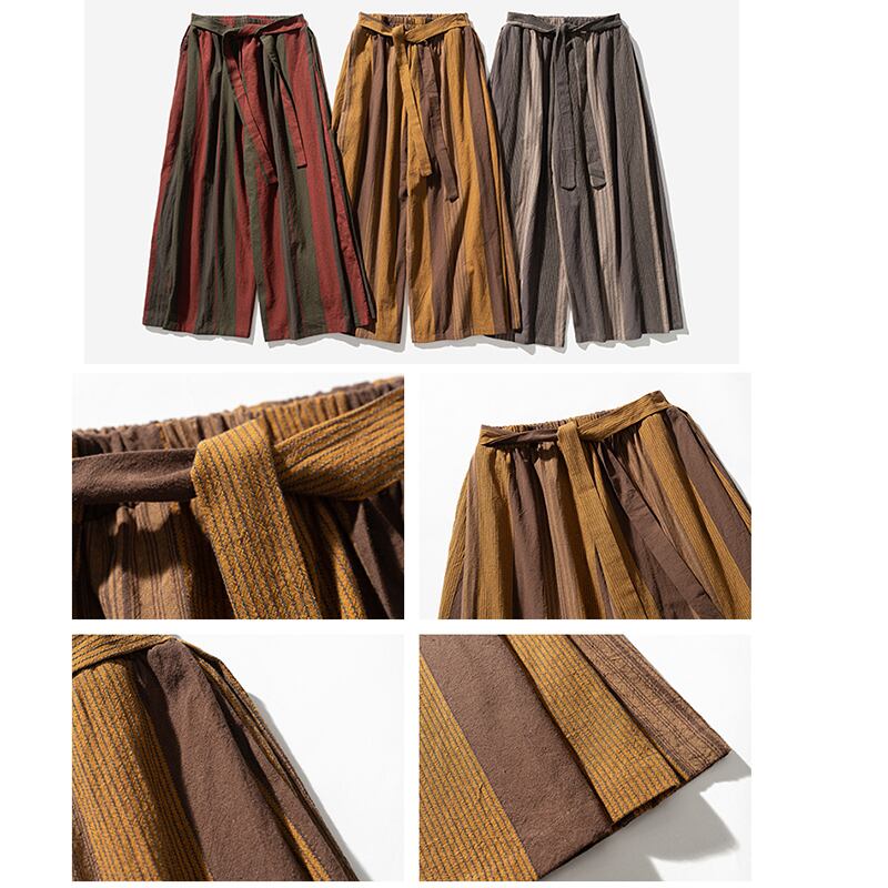 [Shu Han Ink Series]★China style pants★ 3color gaucho pants, vertical stripes, unisex, men's, loose, large size