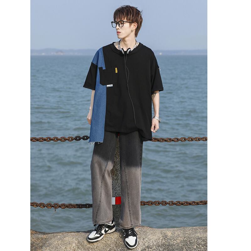 [MANYSTON Series]★China style T-shirt★ Tops 2color Unisex Men's Short sleeve Color scheme Black White Cotton