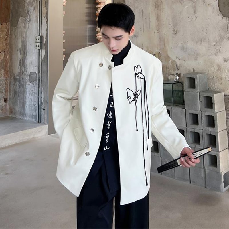 [Illustrated series] ★China style jacket★ 2color outer butterfly unisex men's black beige ML XL