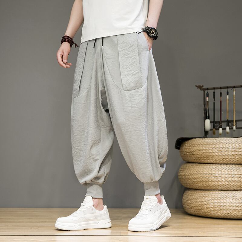 [Small Trouble Series]★China Style Pants★ 4color Unisex Men's Large Size Casual Pants Black Gray Beige Green