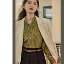 [GEBAIFU Series]★Shirt★ 2color Tops Fashion Retro V-neck Green Beige