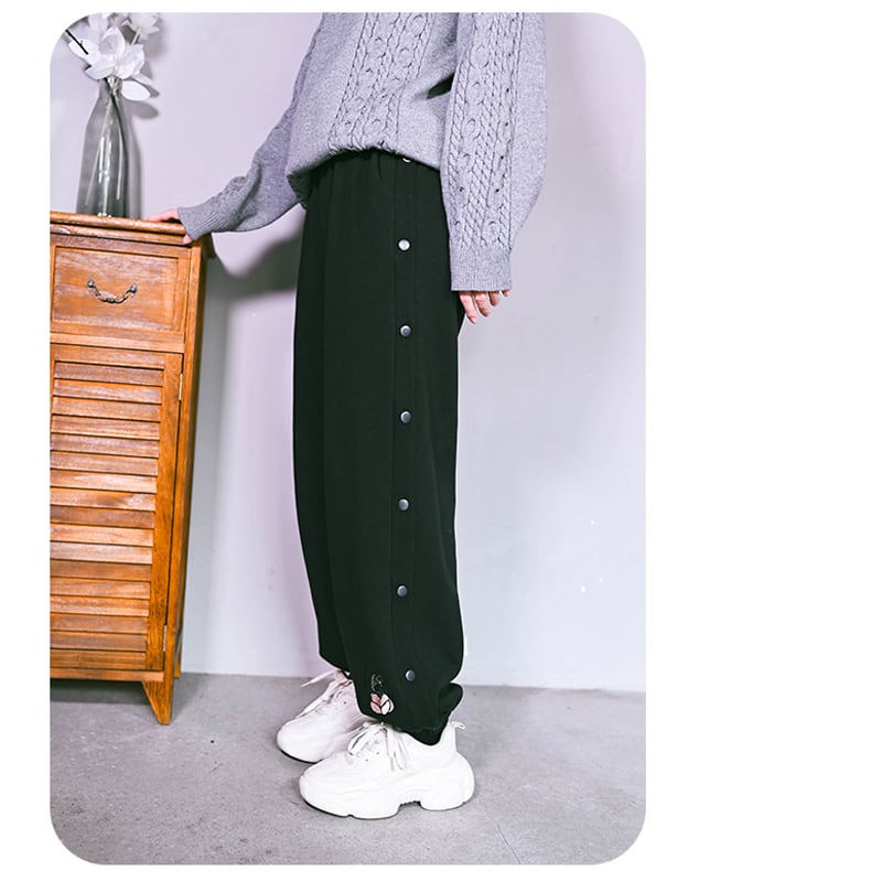 [Kokaisha --- Taiko series]★Casual pants★Bottoms Pants Fleece lining Raccoon Thick Warm Black Black SML XL