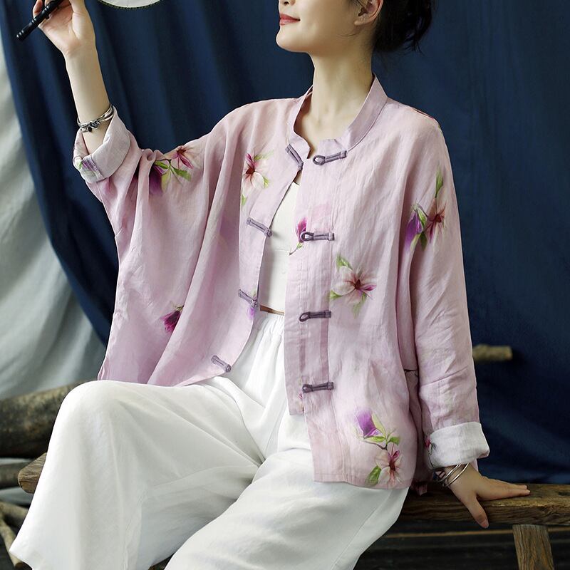 [LINASHANG Series] ★China style tops★ 3color shirt Improved temperament Improved Tang suit Loose print