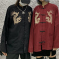 Load image into Gallery viewer, Chinese-style tops, outerwear, shirts, Chinese-style clothing, dragon, improved Tang costume, unisex, dragon pattern, Chinese clothing, Harajuku style, couple clothing, stand-up collar, long sleeves, black, red
