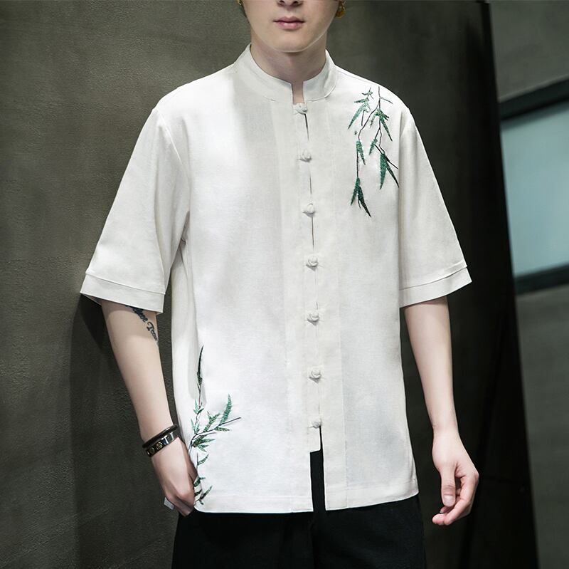 [HANZHU Series]★Chinese style shirt★ Tops 2color Unisex Men's Large Size Bamboo Pattern Chinese Clothes Casual