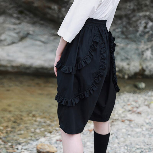 [Daiseiryusu Series] ★Shorts★ Short pants, pants, bottoms, cotton, easy to match, with design, black